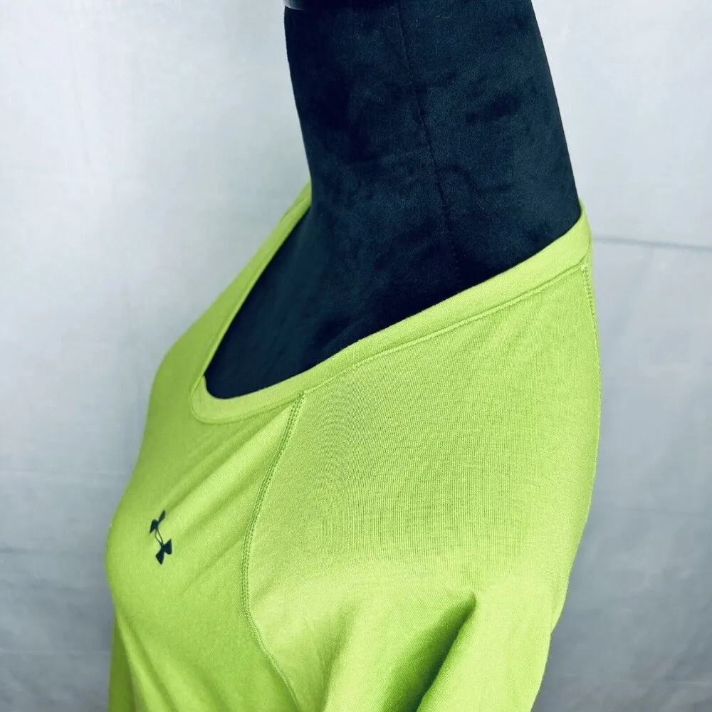 Under Armour Semi-Fitted Heat Gear V-Neck Women's Top Lime Green Size L - Image 7