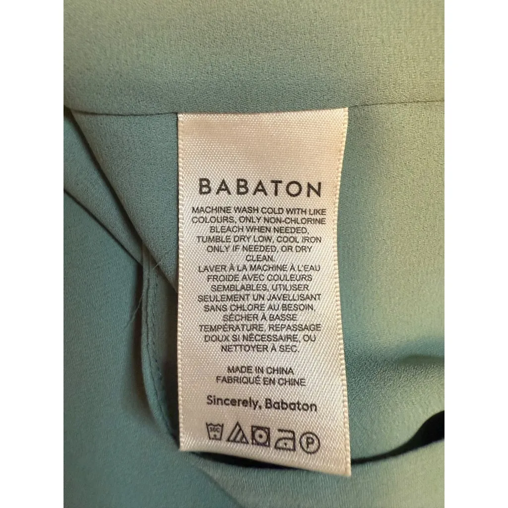 Aritzia Babaton XS Teal V-Neck Short Sleeve Randy Blouse Sage Green - Image 5