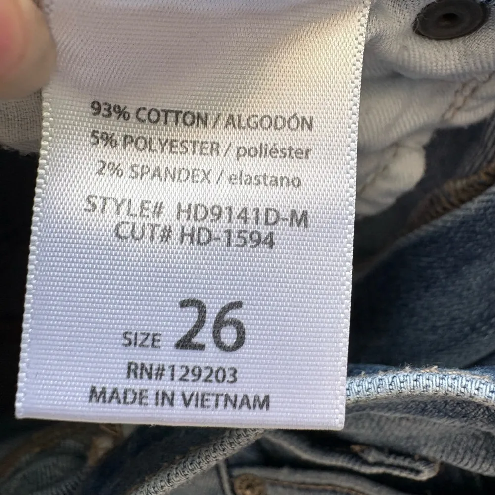 Hidden [ELLA] MEDIUM DARK FRAYED HEM 31" INSEAM WIDE STRAIGHT JEAN size 26 Blue - Image 14