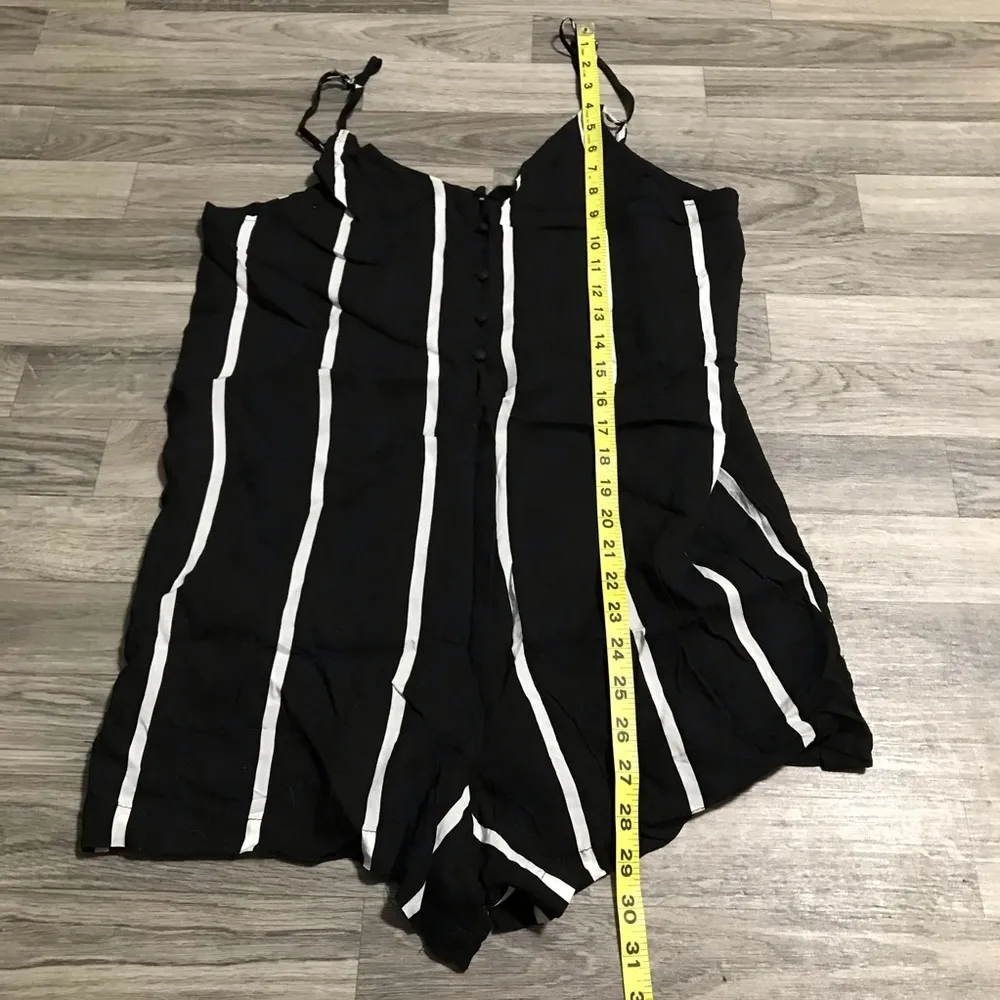Goodnight Macroon Black White Stripes spaghetti straps Romper; - Image 4