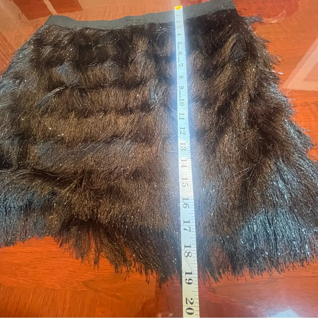 BCBGMAXAZRIA Fringe Mini Skirt Black metallic threads fairy whimsical goth Sz L - Image 8