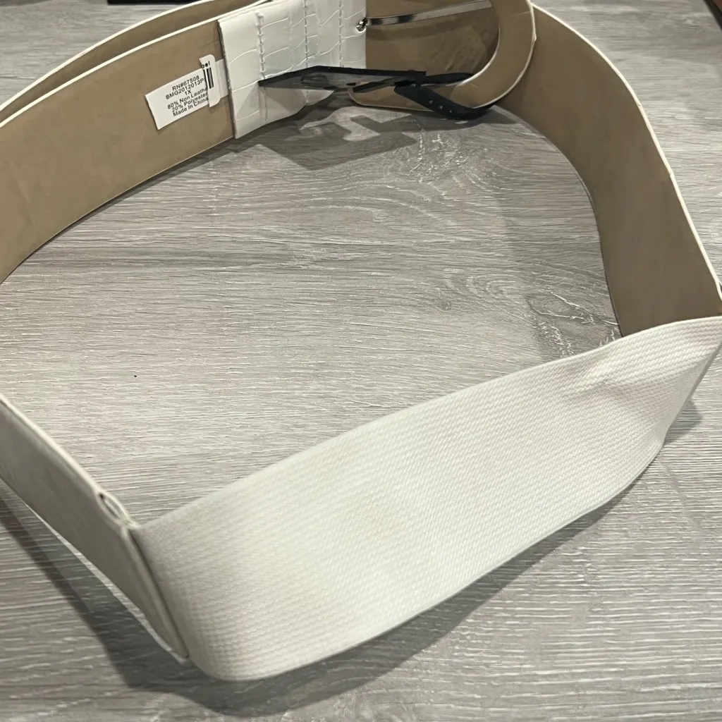 Steve Madden White Croc-Embossed Wide Belt - Image 3