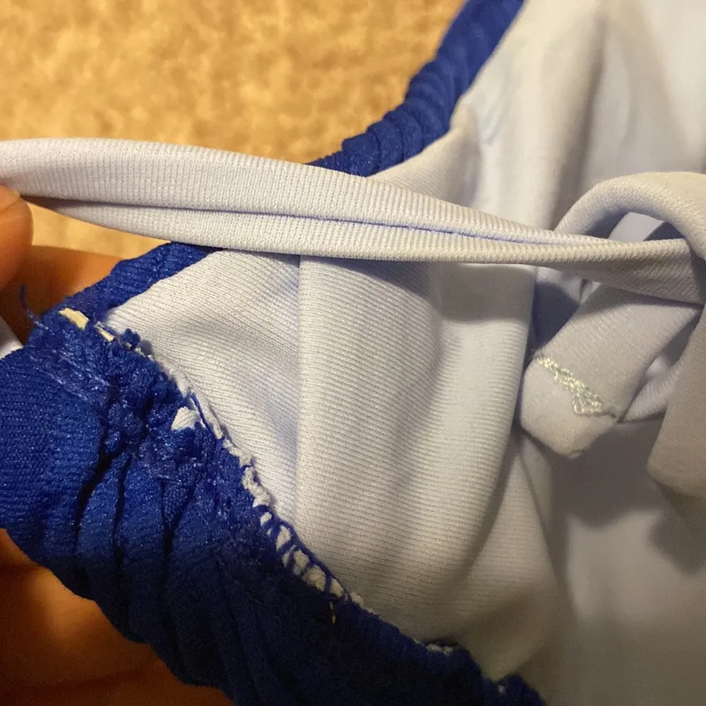 Navy Blue Color Block Textured Triangle String Bikini Set Size M - Image 4