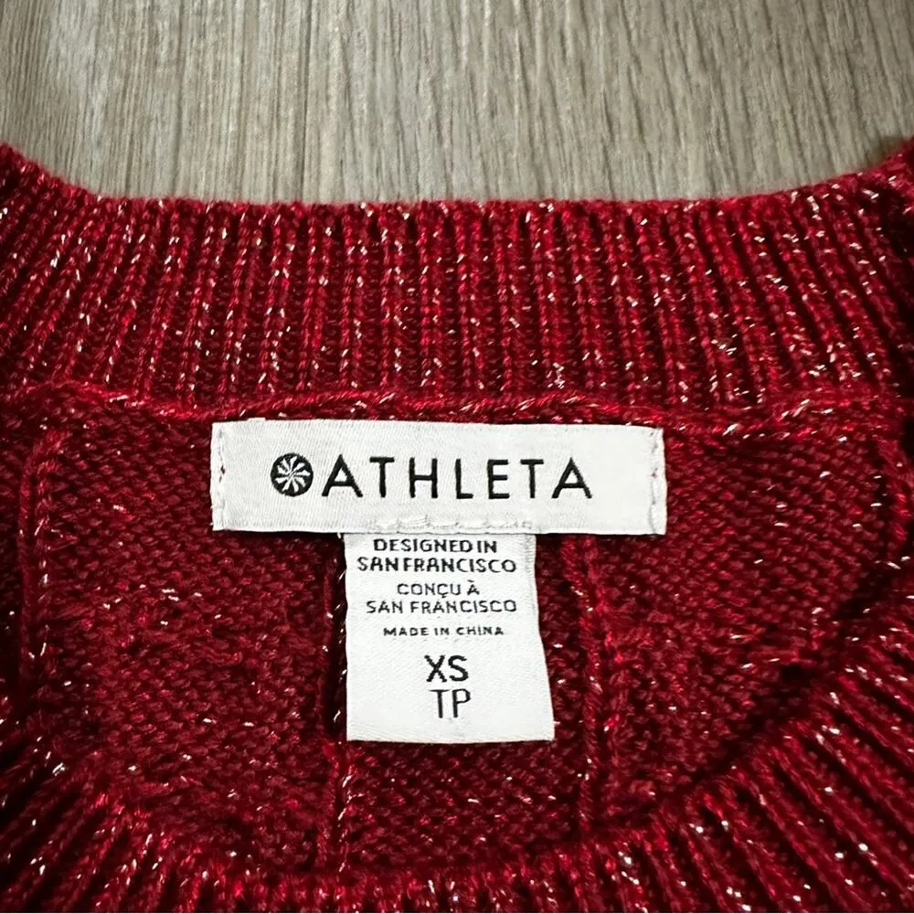 Athleta Crossroads Crewneck Long Sleeve Sweater in Red Metallic Size XS‎ - Image 7