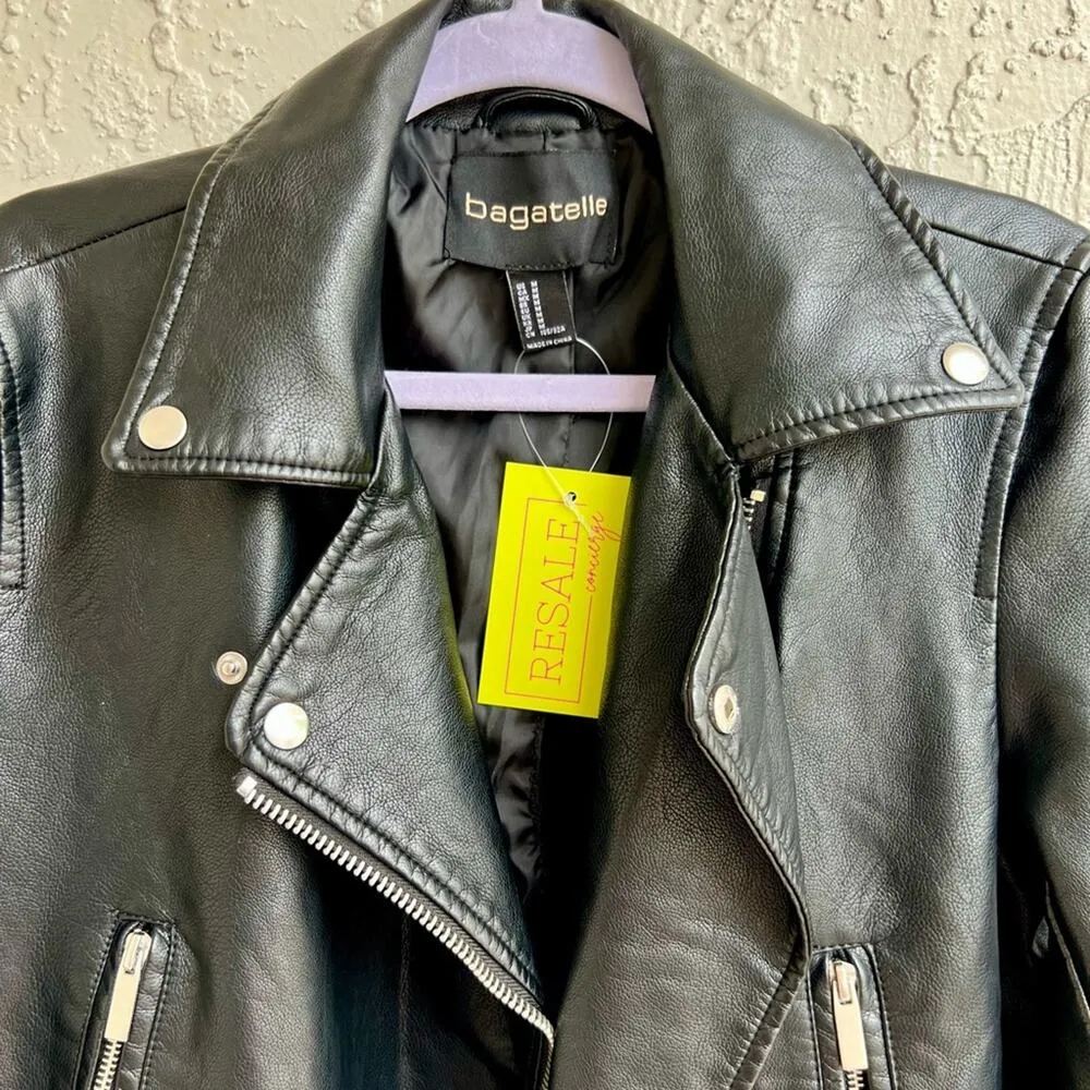 Bagatelle NYC faux vegan leather black motorcycle jacket Medium women - Image 5