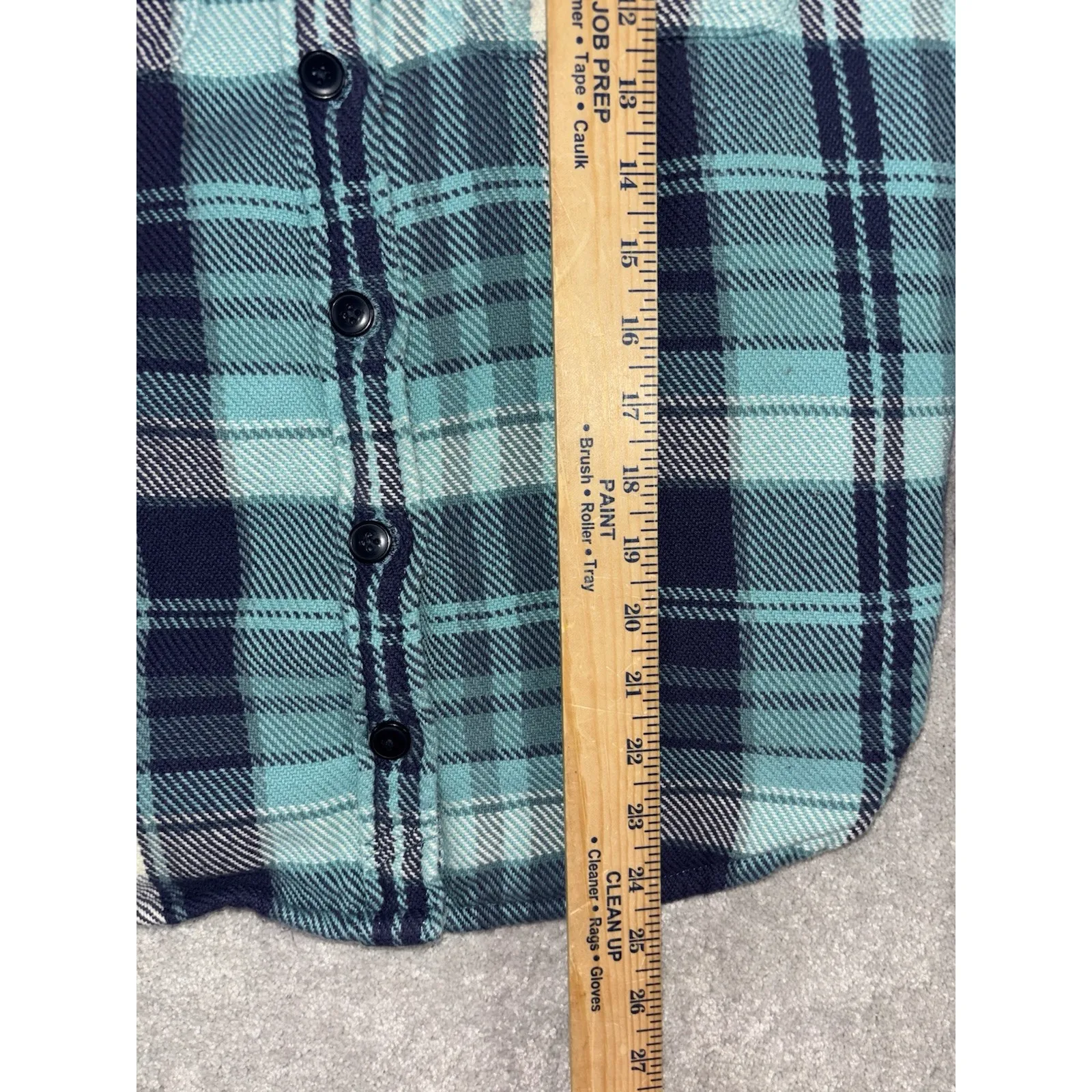 LL Bean 1912‎ Overshirt Teal Navy Plaid Heavy Shacket Size M Petite Blue - Image 10