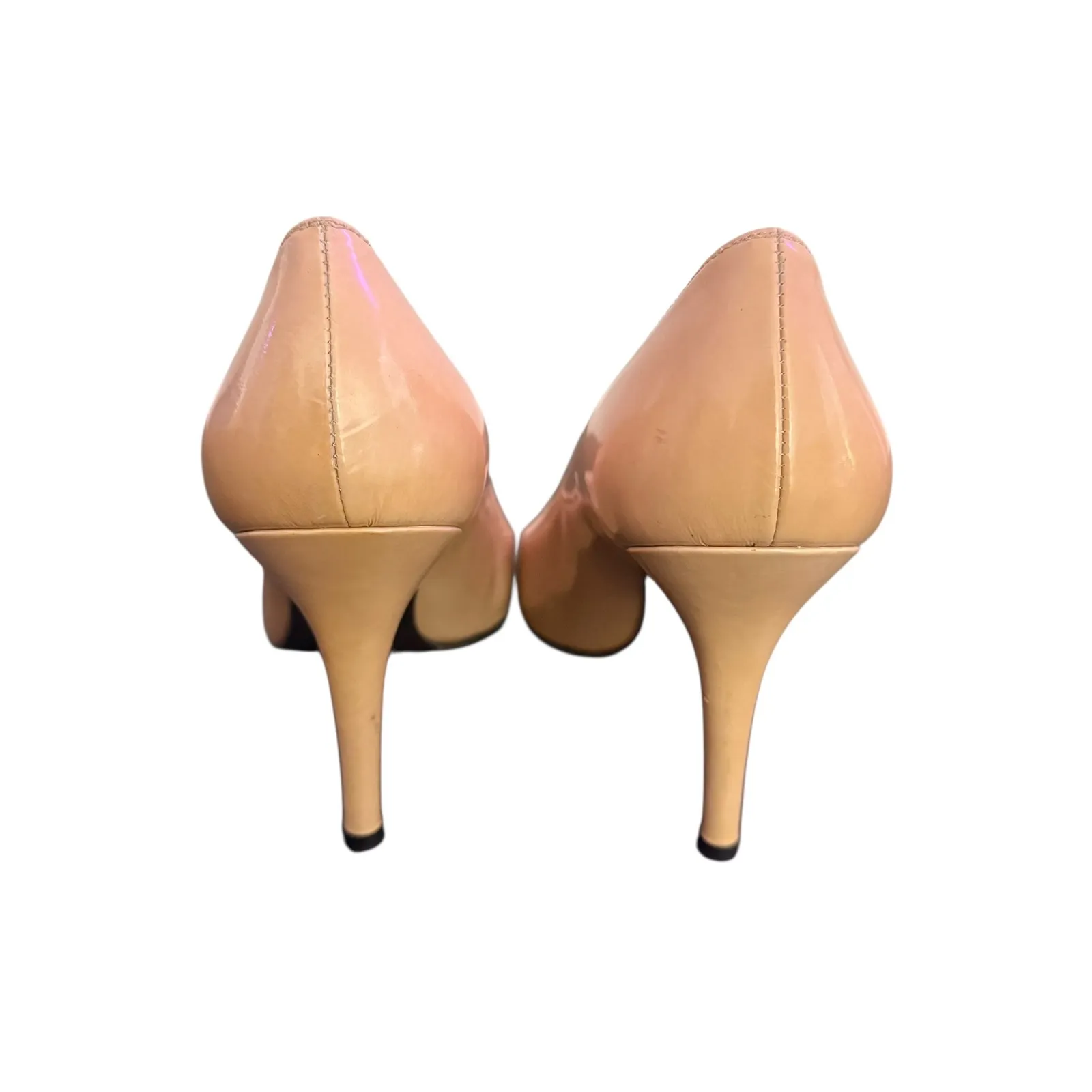 Stuart Weitzman Nude Patent‎ Leather Pointed Toe Pumps Women Size 8 High Heels - Image 5