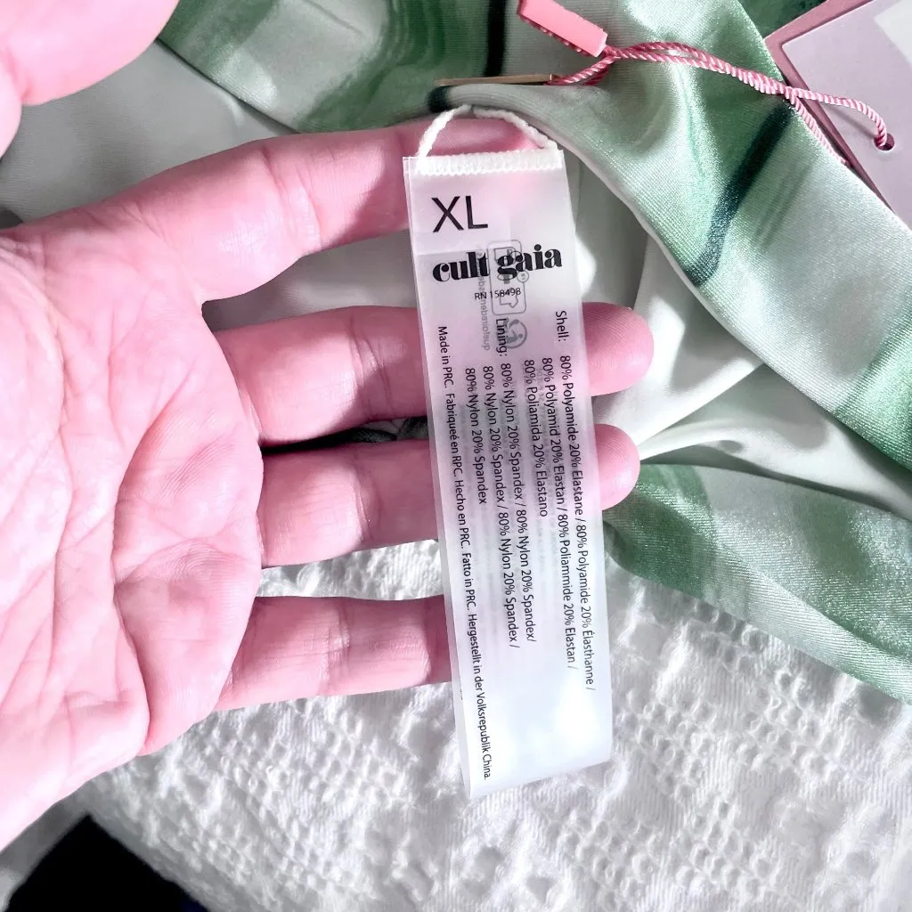 NWT Cult Gaia Oswin Calla Lily Painted Stripe Green Swim Bikini Top Bottoms XL - Image 10