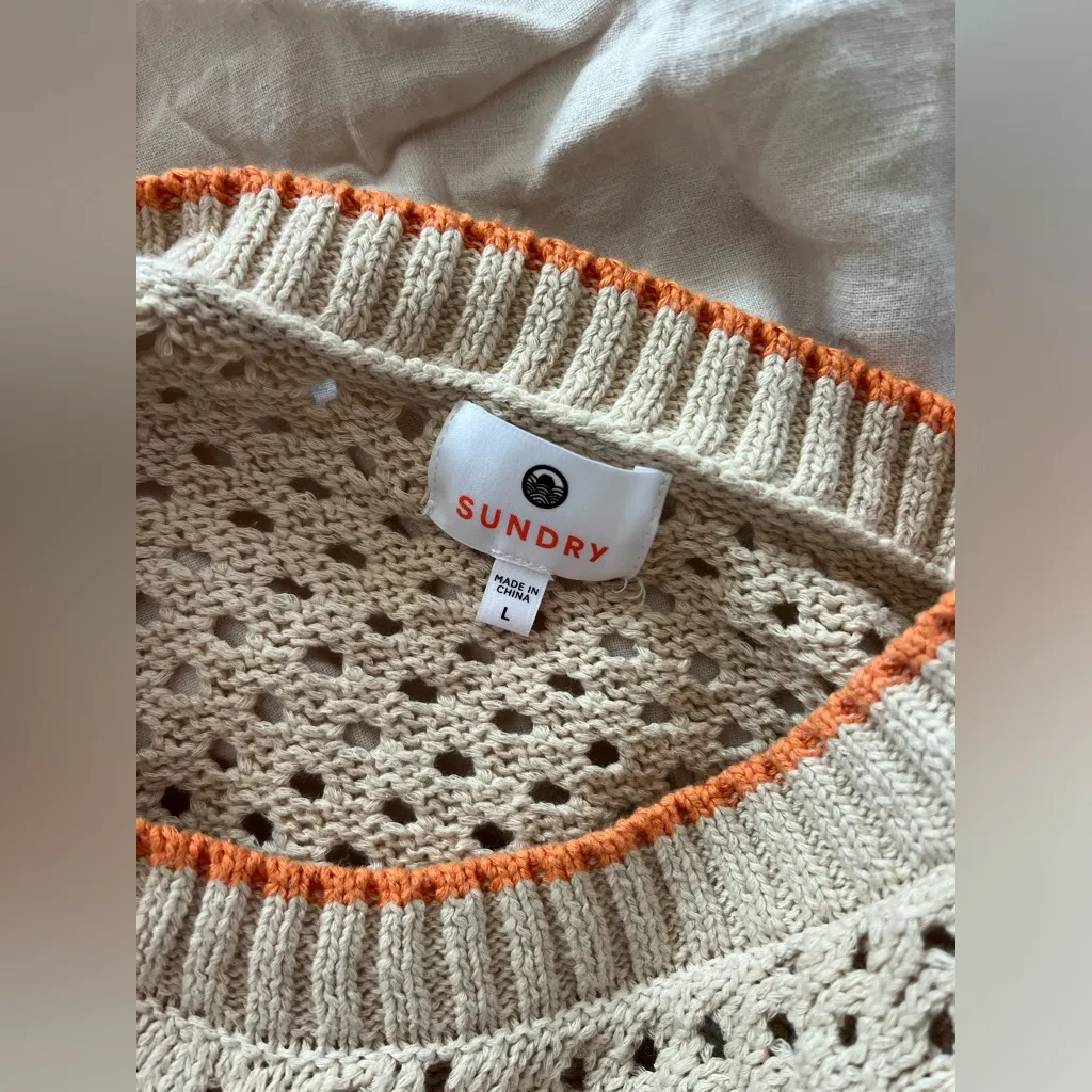 SUNDRY cream crochet orange trim tank heart on back large - Image 4