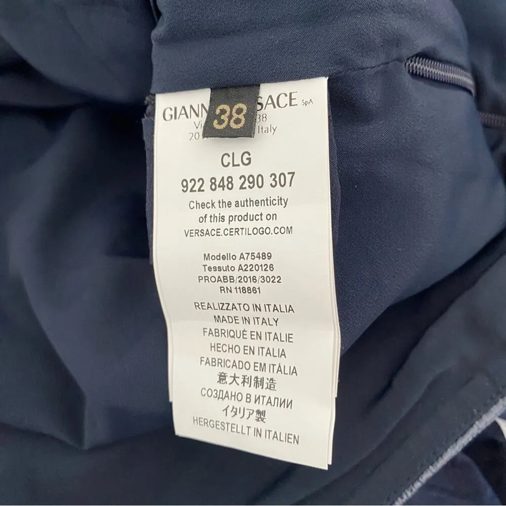 Versace NWTs Faux Leather Navy Blue Zipper Sides Mini Skirt size 4 Size 38 - Image 8