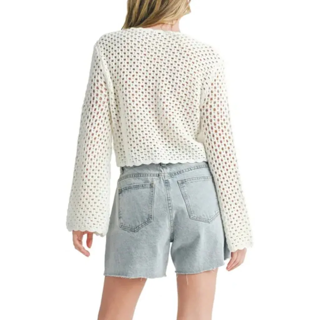 ALL IN FAVOR Open Stitch Cotton Sweater in White Size Small - Image 9