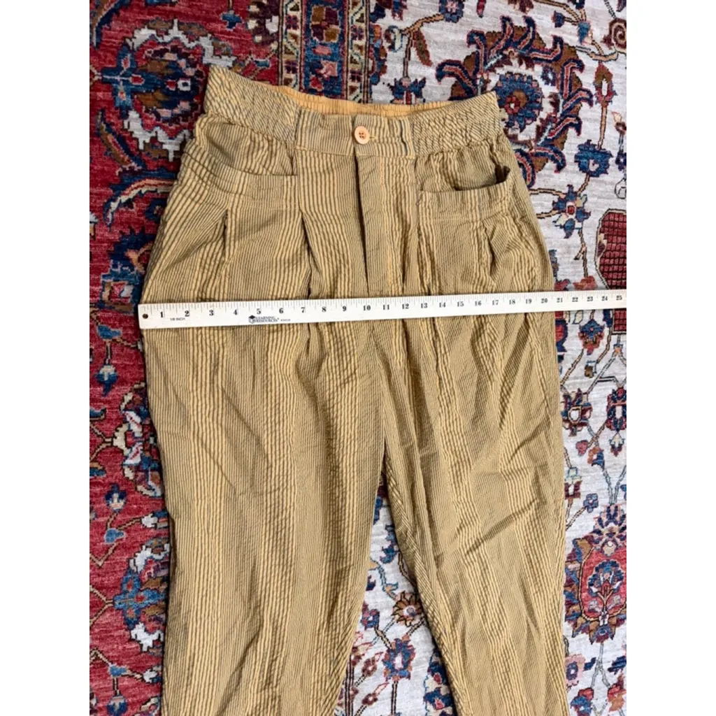 Free People Striped Pleated Tapered Pants Mustard Yellow Cotton Size Small - Image 3