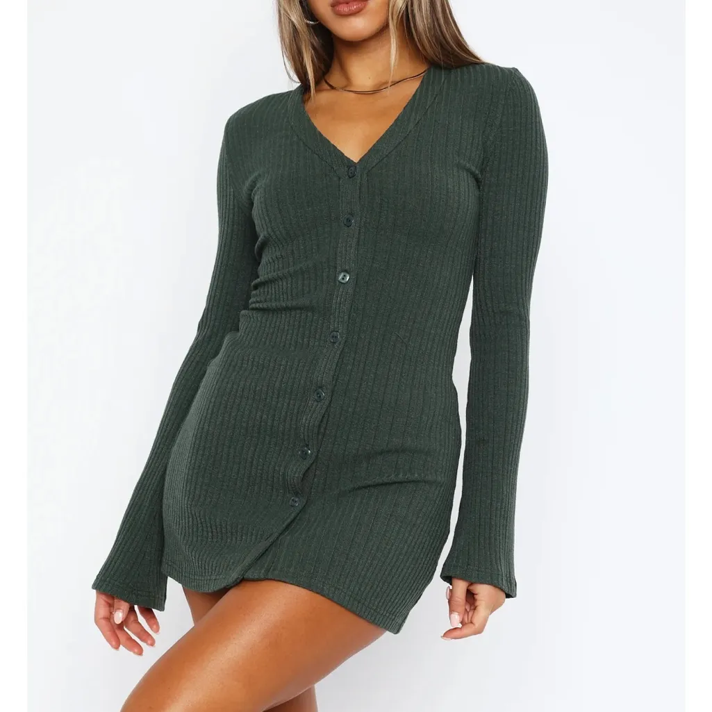White Fox Boutique Live In The Moment Long Sleeve Mini Dress Dark Green - Image 2