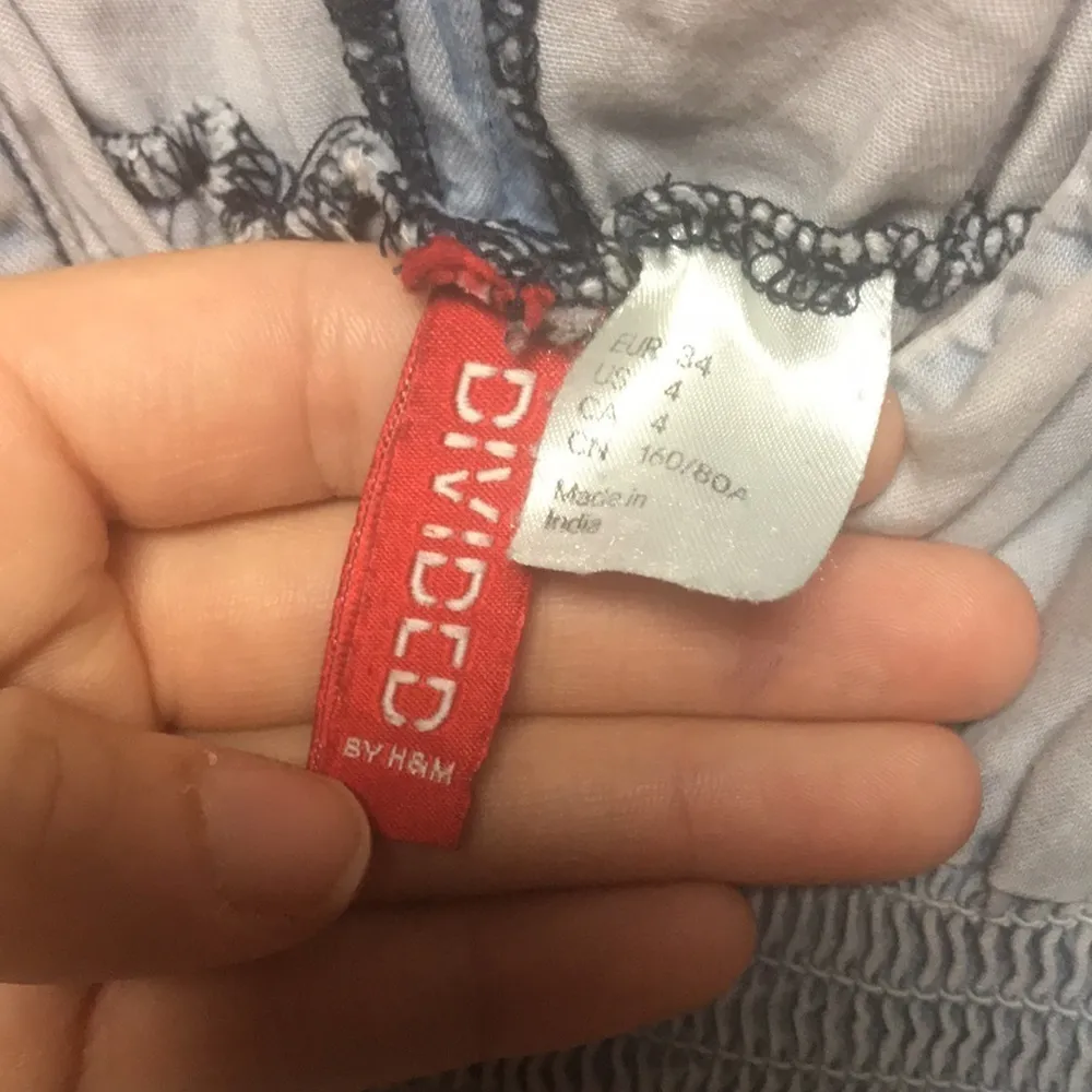 Divided chambray vintage look plunge neck smocked waist dress - Image 3