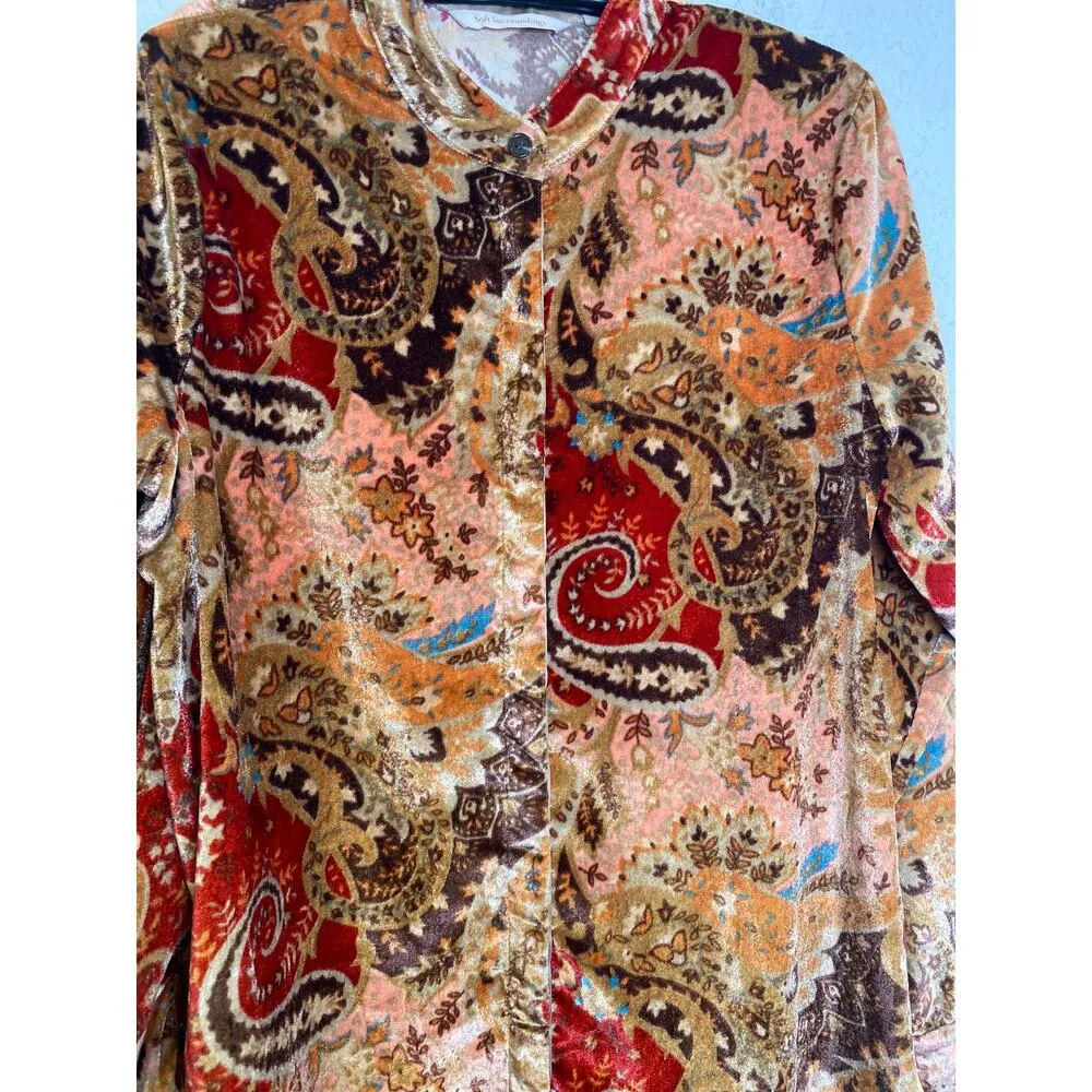 Soft Surroundings Montaigne Paisley Velour Button Down Tunic Shirt EUC Sz Sm - Image 2