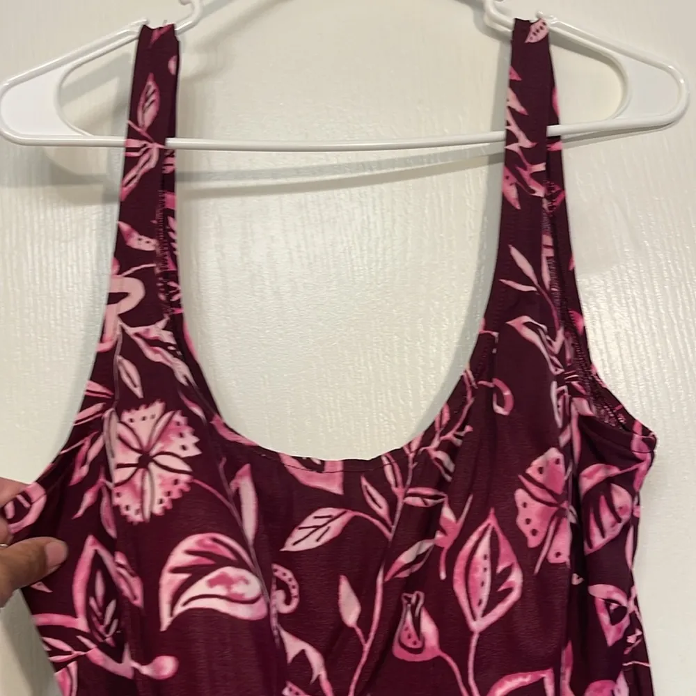 Plus Size Maxine of Hollywood Maroon Floral Tropical Swimsuit Size 18W #2473 - Image 3