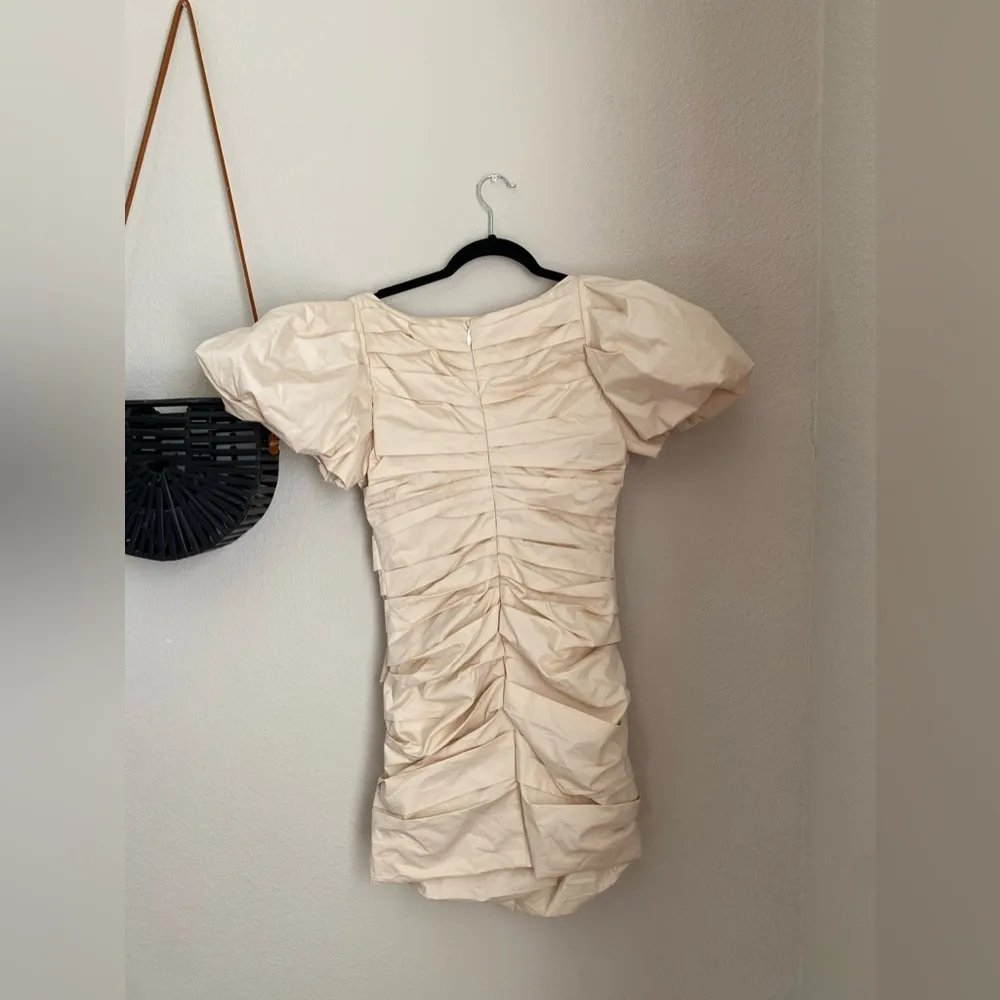 Endless Rose Ivory Textured Ruched Off The Shoulder Dress, Size Small - Image 2