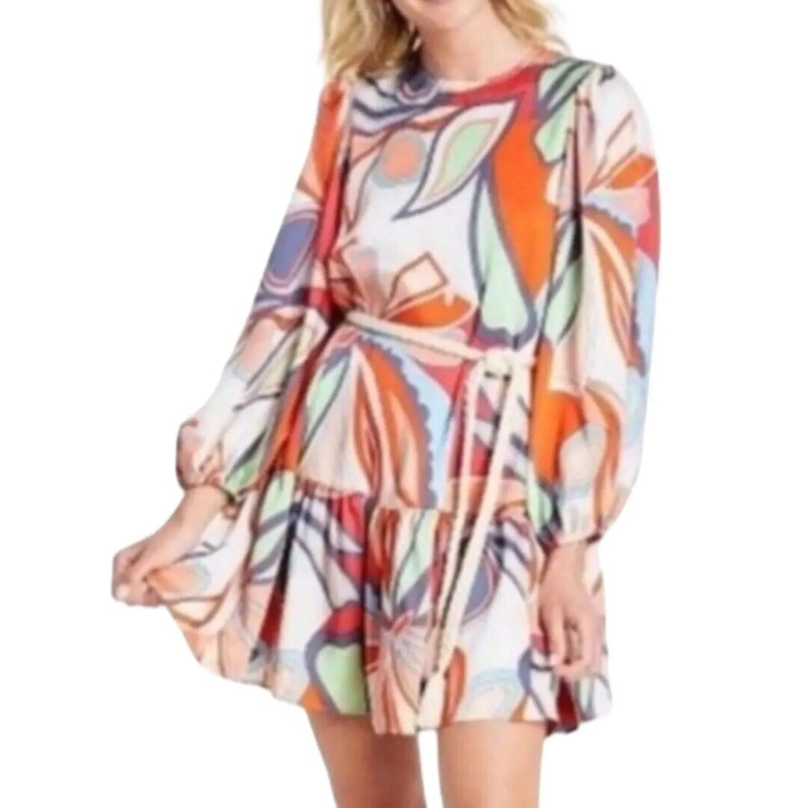 Alexis x Target Dress Womens Small Mini Multicolor Retro Floral Tiered Rope Belt - Image 8