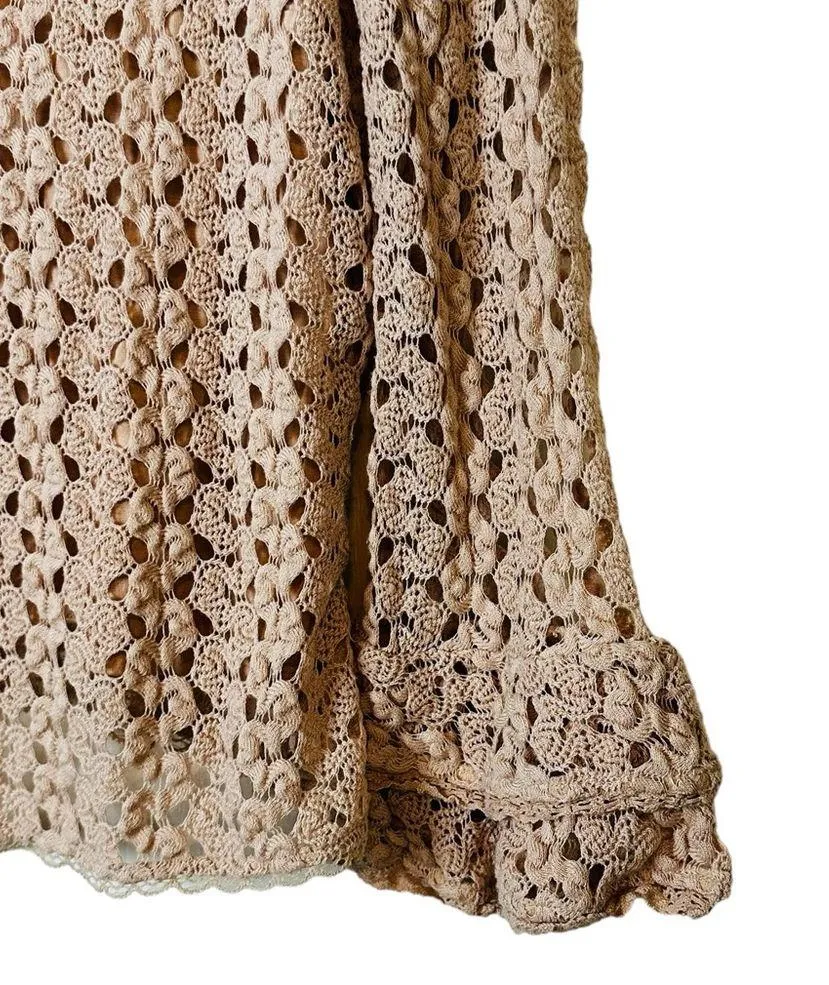 Free People Cream Crochet Bell Sleeve Boho Top Size Small - Image 5