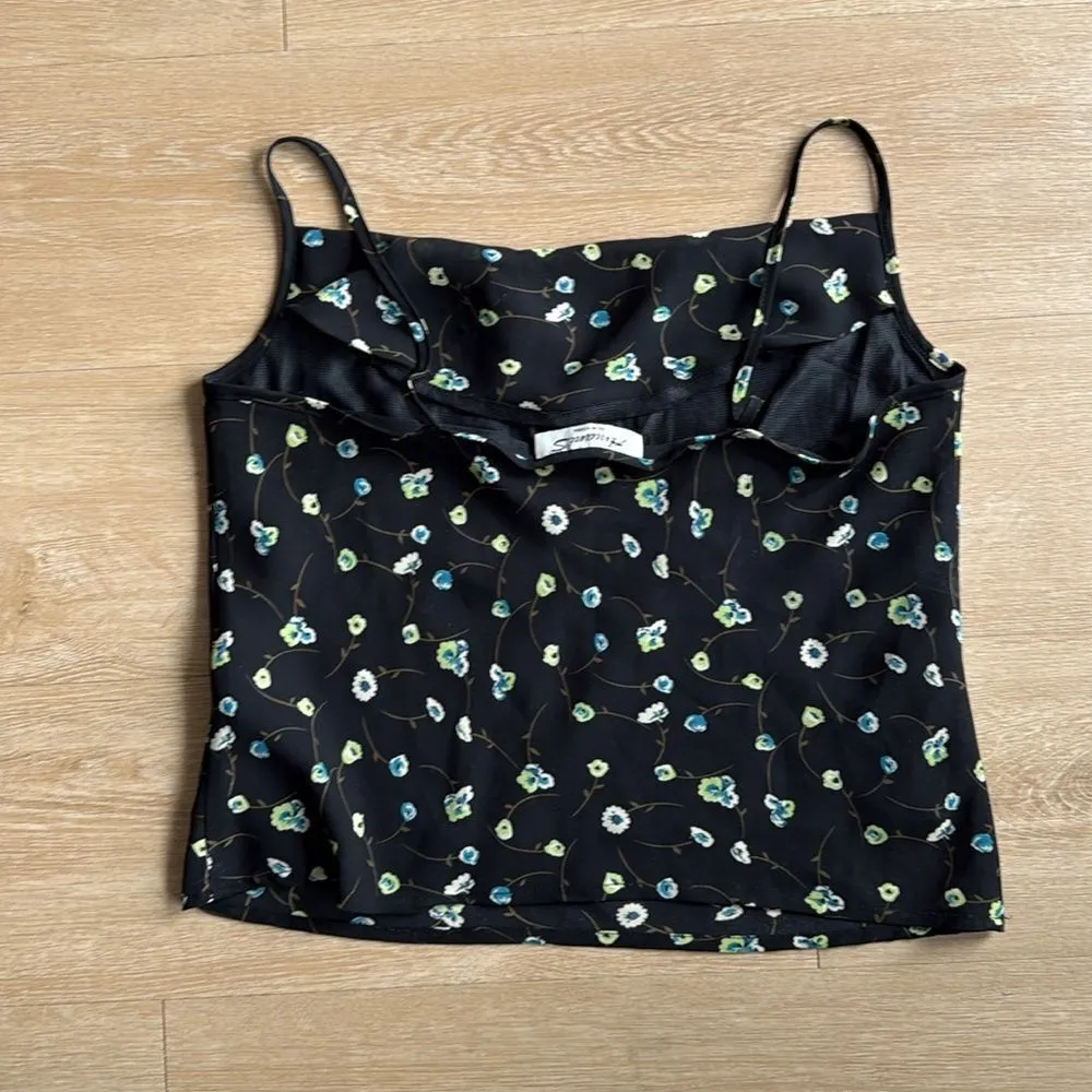 90s Vintage Amani S Black Cowl Neck Floral Tank Top Medium - Image 7