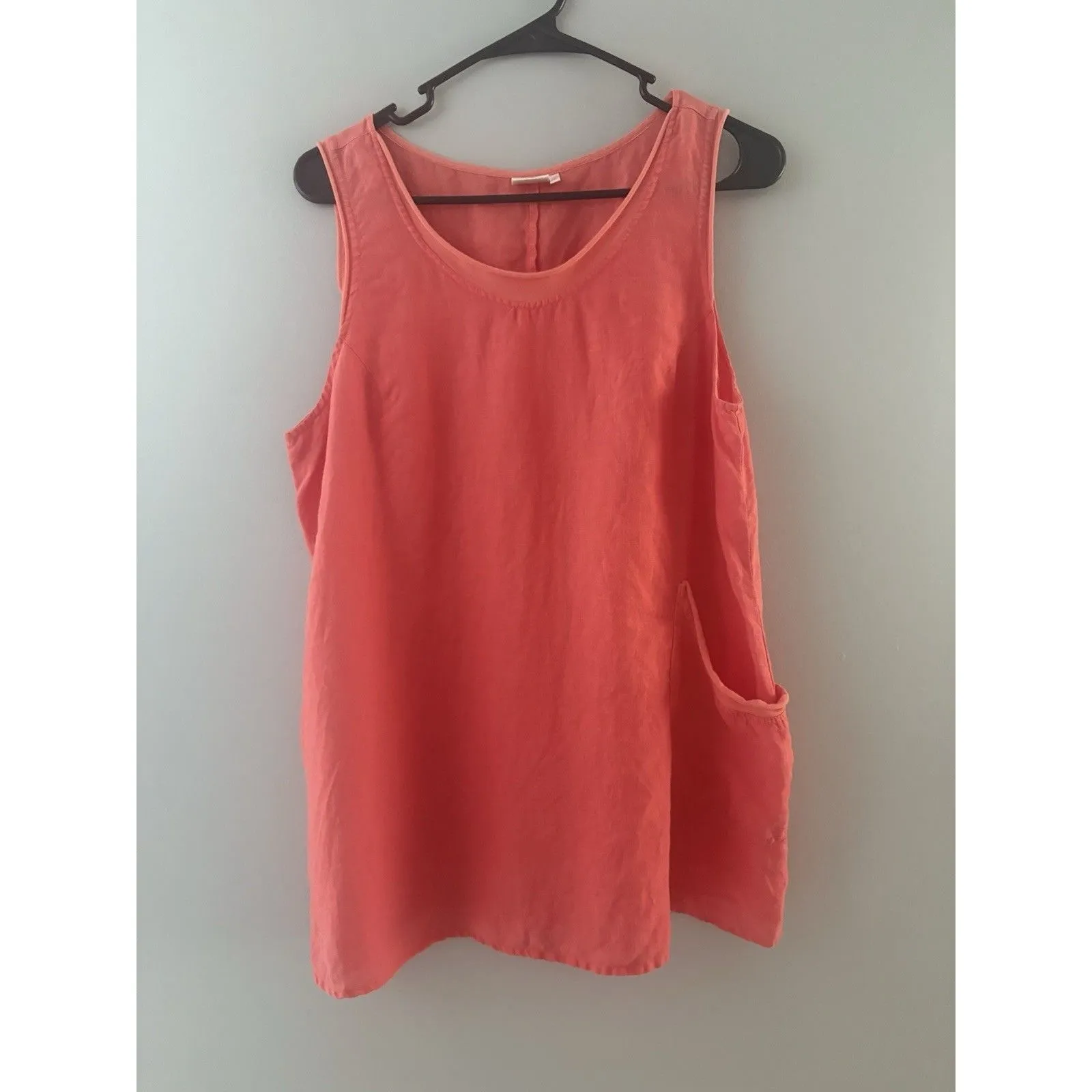 Kleen 100% Linen Top Size M Coral Salmon Pocket Lagenlook Beach Coastal Oversize Orange Size M - Image 13
