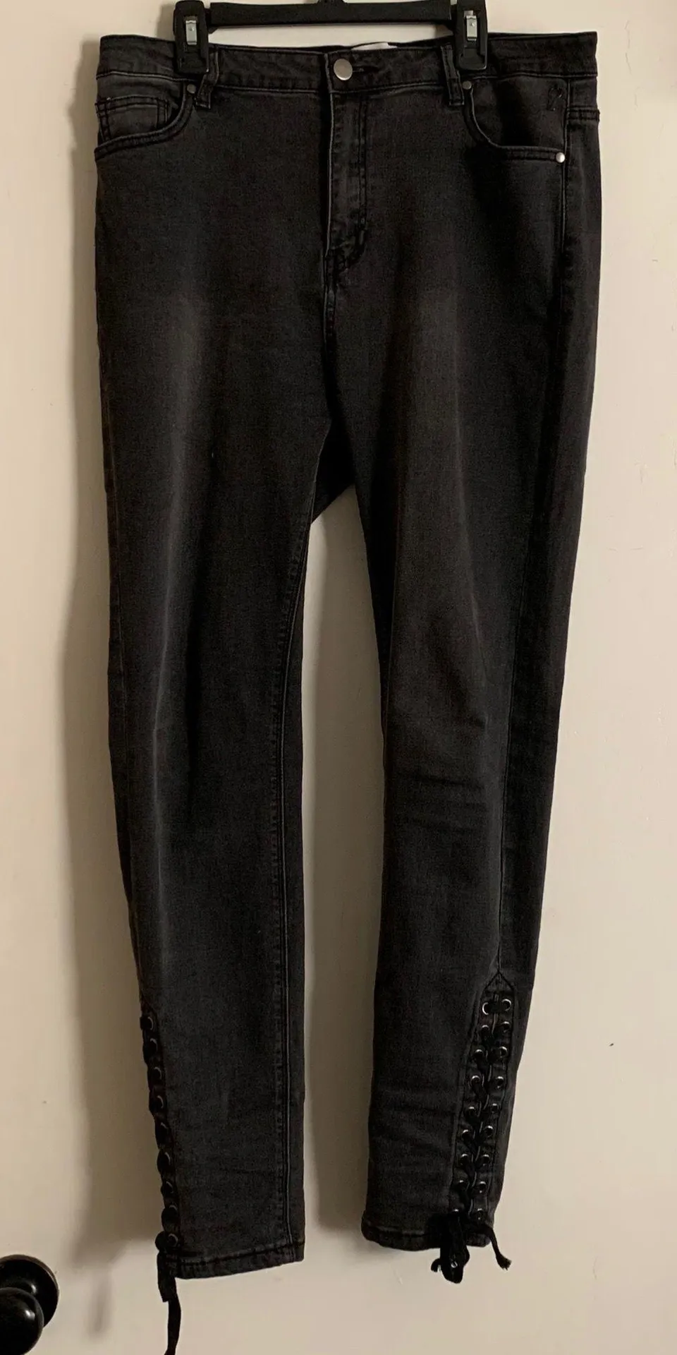 Lace Up Detail High Waisted Stretch Skinny Jeans - Image 8