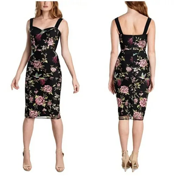 💕DRESS THE POPULATION💕 Nicole Dress ~ Black Embroidered Floral Print XL NWT - Image 2