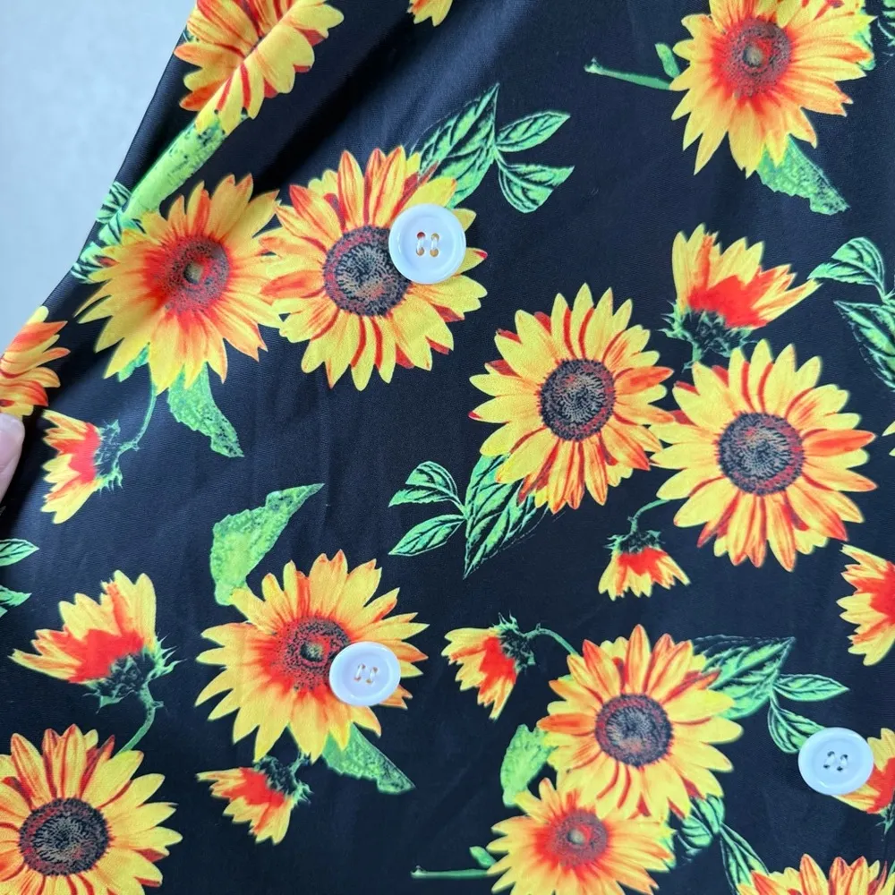 Retro Floral One Piece Swimsuit Halter Skirted Boyshort Pin Up Swimsuit XL Black Orange - Image 6