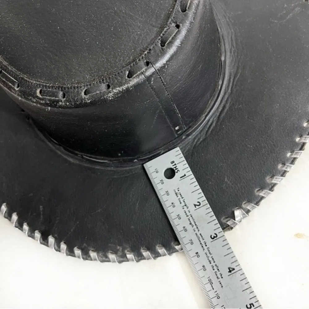 Black Leather Hat Silver Laced Edge Outback Southwestern - Image 5