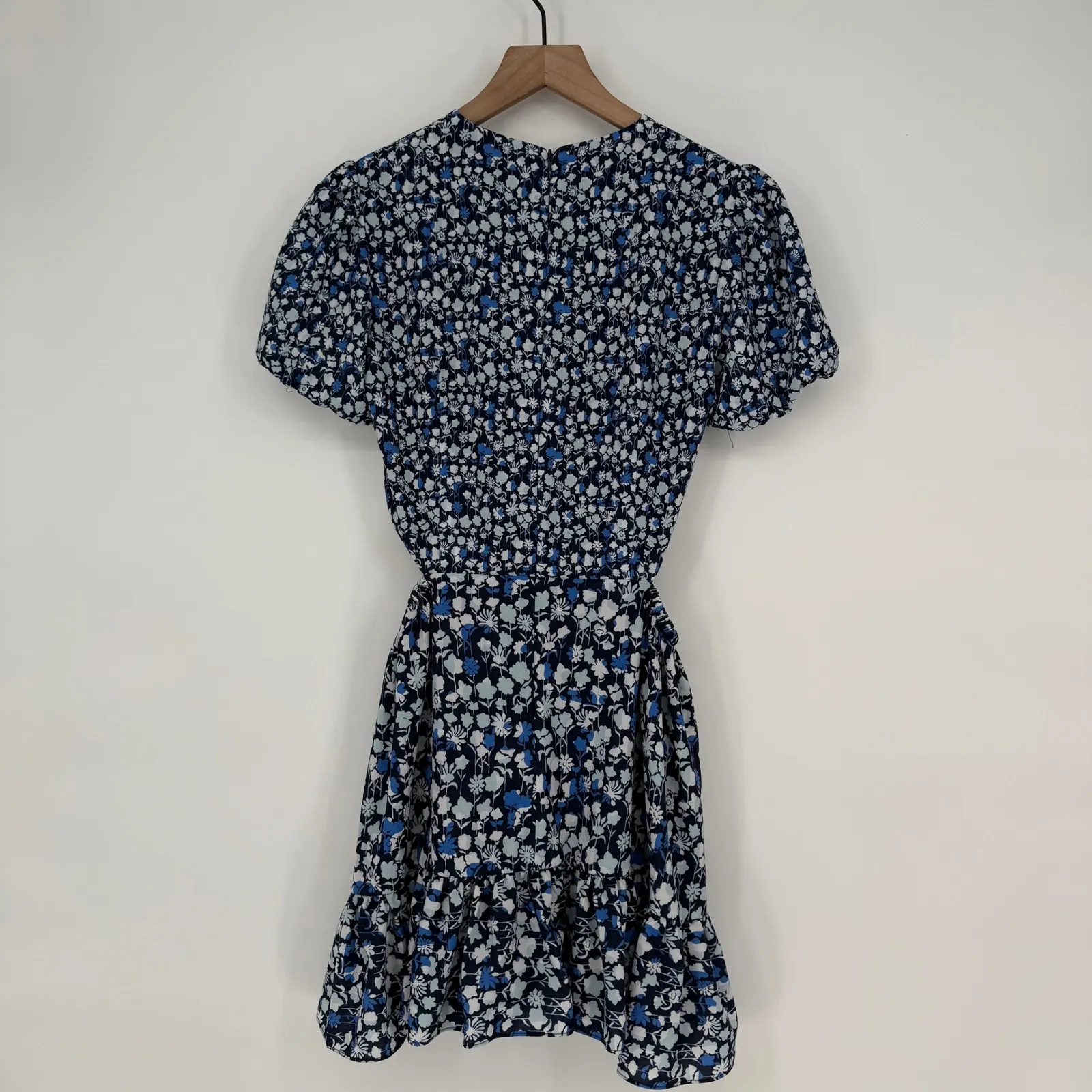 French Connection Floral Cutout Ruffle Dress Navy Blue XS 4 Puff Sleeve - Image 8