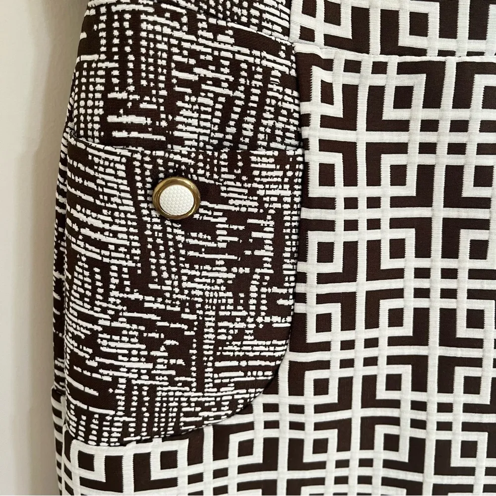 NWT‎ Women’s Julian Taylor Brown White Geometric Pattern Shift Dress Size 6 - Image 2
