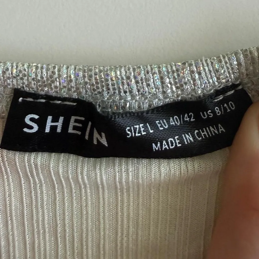 SHEIN Metallic Fringe Crop Top - Silver - Image 3