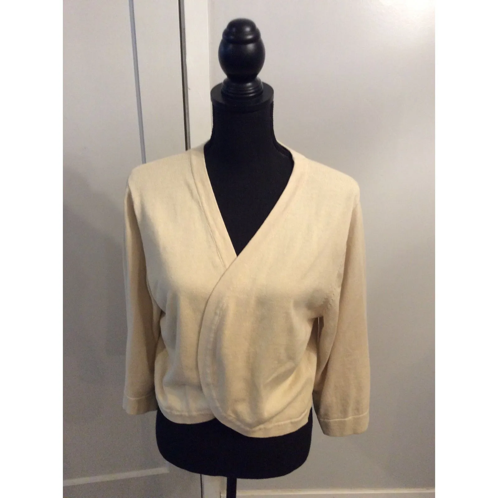 Norm Thompson Beige Sweater Shrug Cardigan Large L Cotton - Image 3