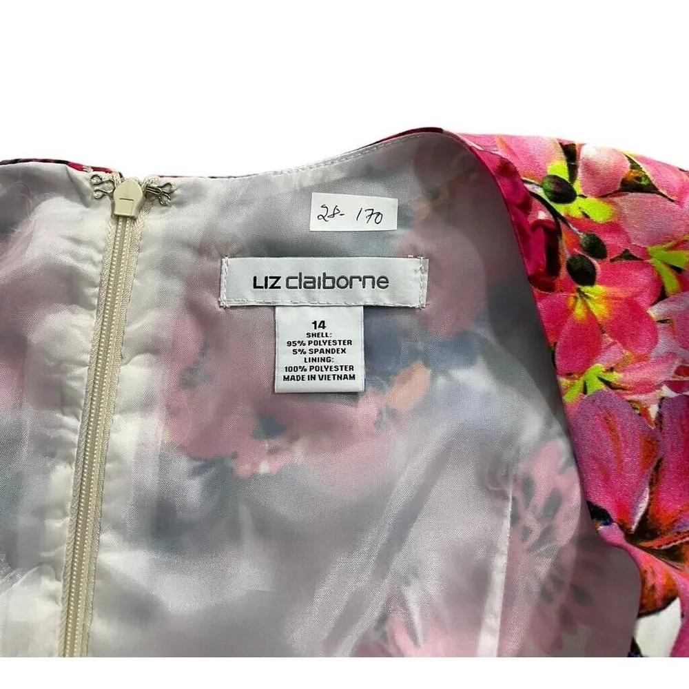Liz Claiborne Women Size 14 Floral Dress Pink Sleeveless 28-170 - Image 3