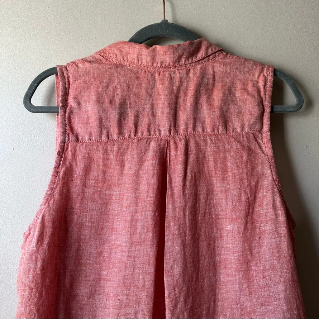 Garnet Hill 100% Linen Button Down Sleeveless Blouse Size 14 Sunset Pink - Image 6