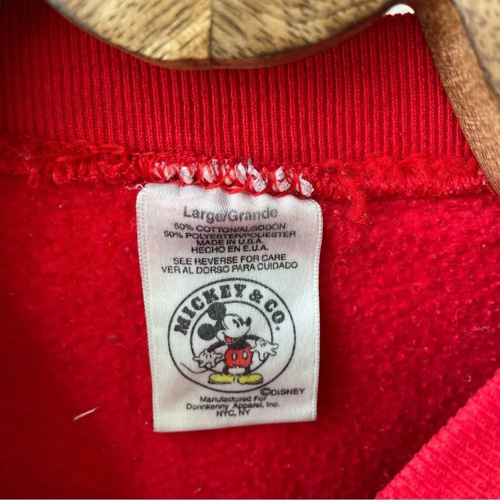 Vintage 90s Mickey & Co Disney Embroidered Crewneck Sweatshirt Red L - Image 6