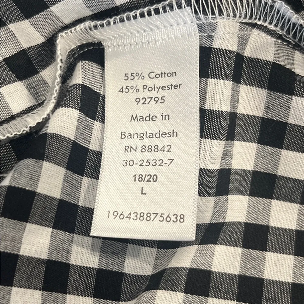 Woman Within Black White Checkered Gingham Collared Button Up LS Shirt 18/20 - Image 7