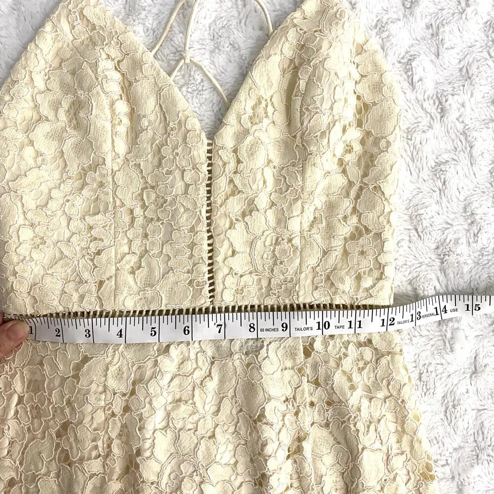 NBD Revolve Cream Only Yours Lace Asymmetrical Strappy Back Mini Dress XS - Image 8
