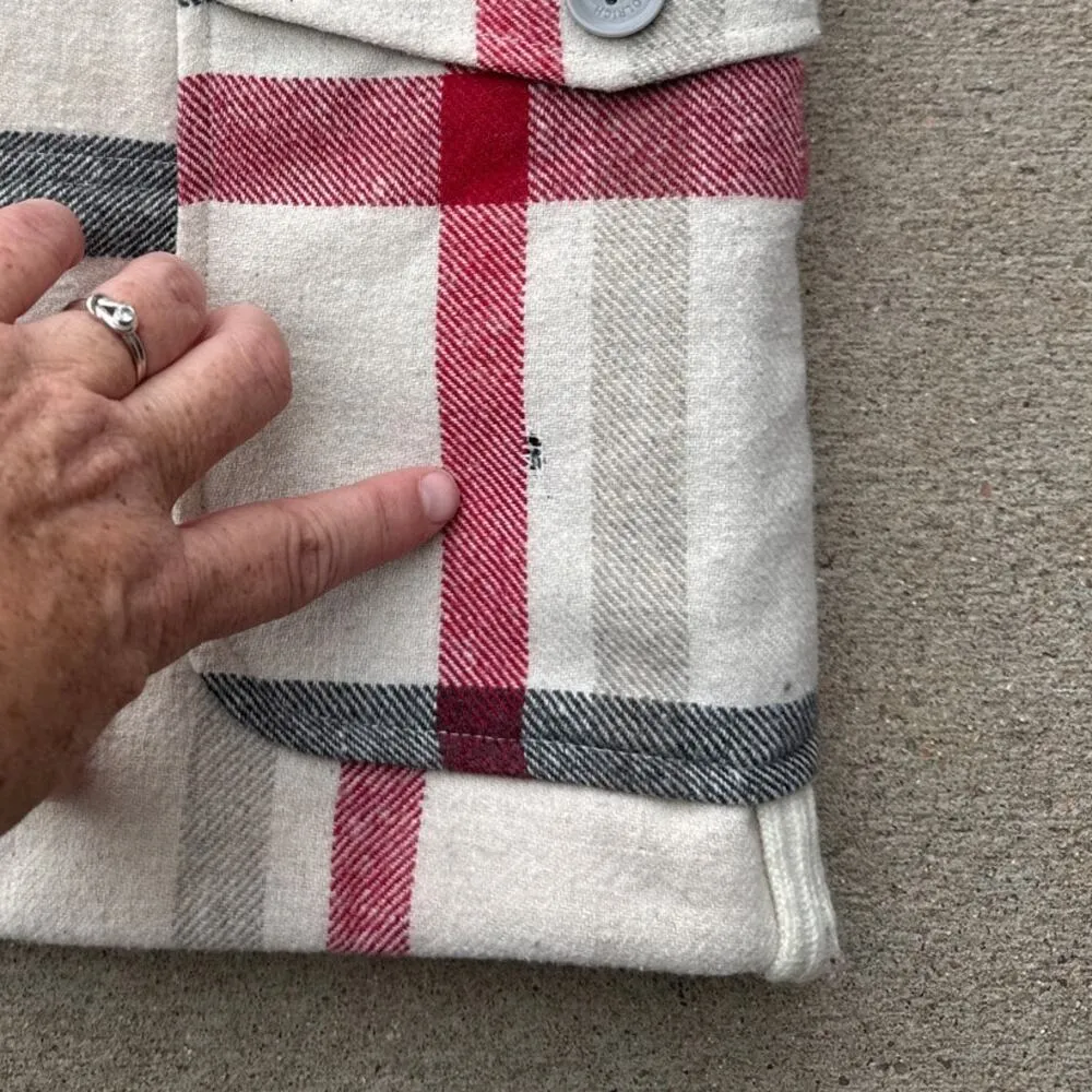 Woolrich Women’s Vest M Cream Black Red Gingham Button Up Wool Blend - Image 3