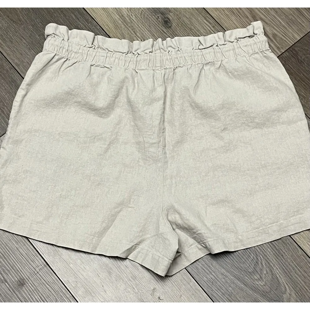 Laundry Safari Beige Beach  Linen Drawstring Shorts Paper bag Waist High Rise XL - Image 9
