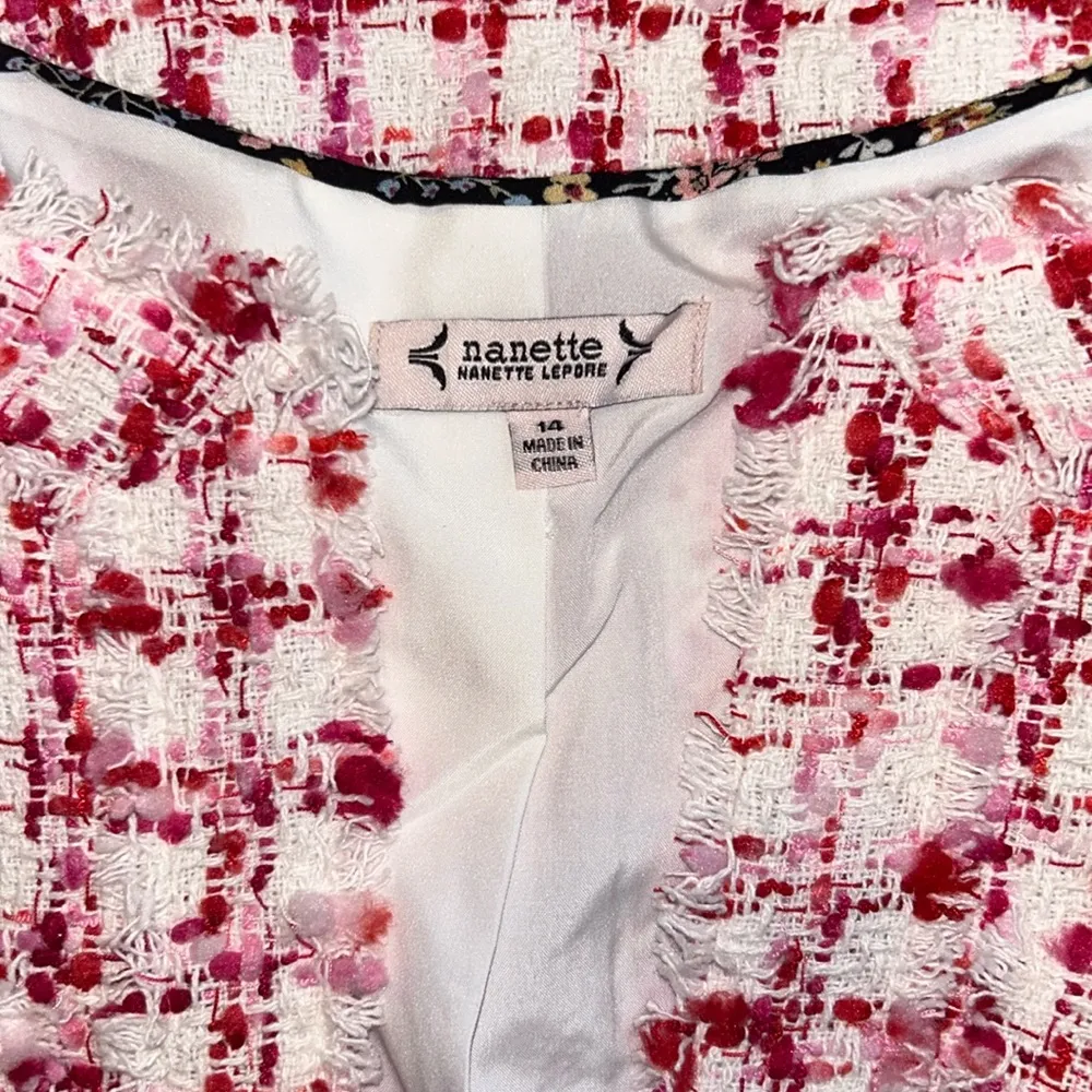 Nanette Nanette Lepore womens Dalston Boucle Pink Tweed Blazer Size 14 NEW - Image 5