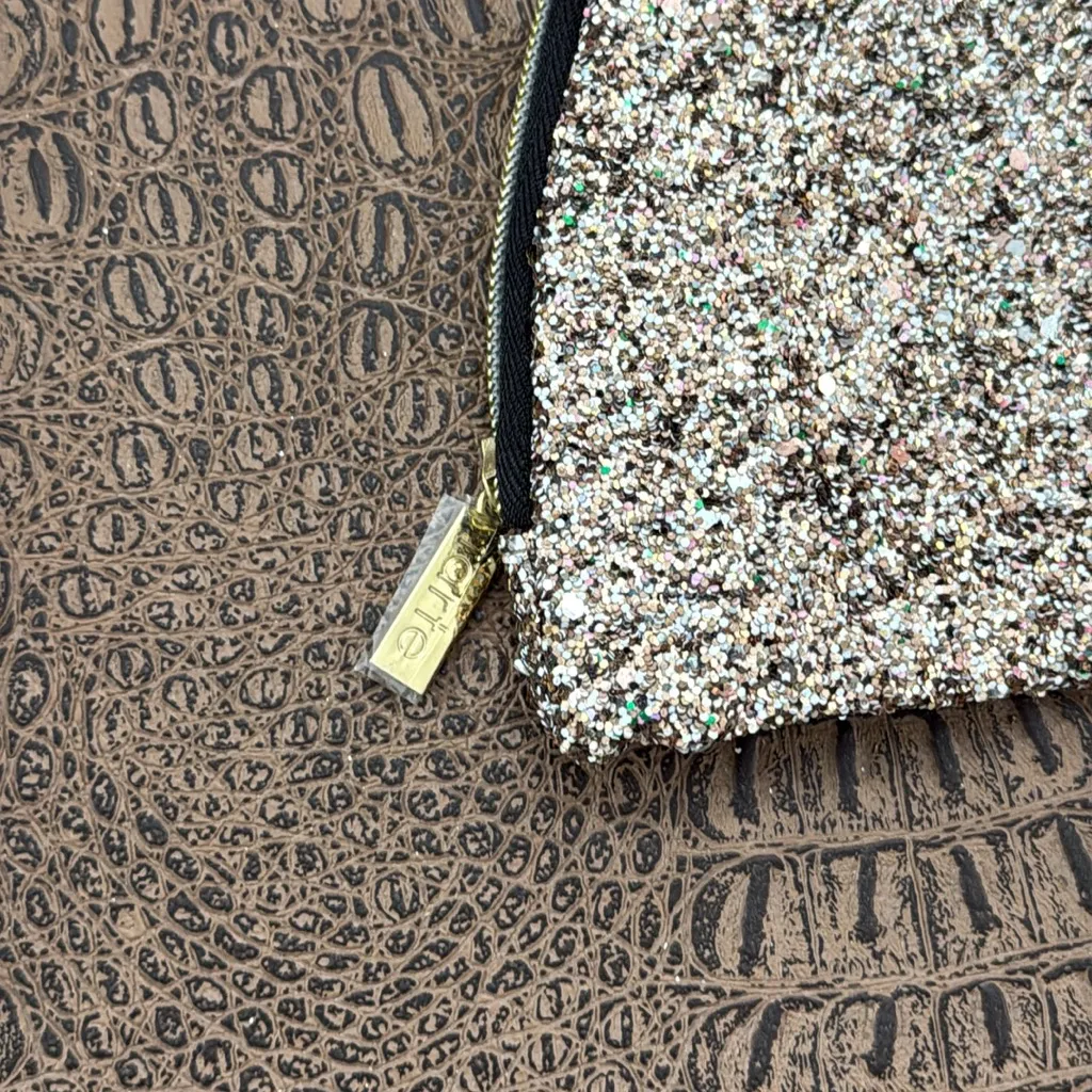 Tarte Glitter Makeup Bag Cosmetic Pouch Zip Travel Case Silver Gold Sparkle - Image 3