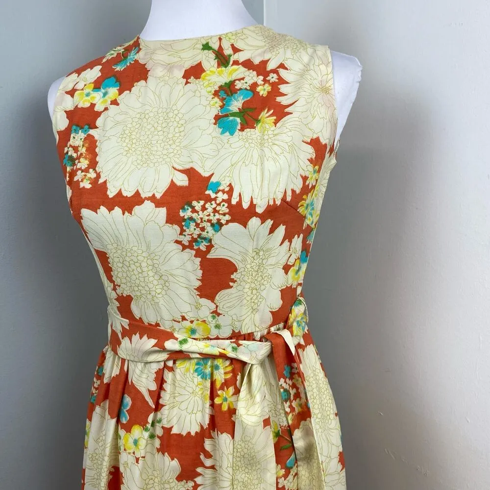 70s Vintage Homemade Boho Floral High Neck A Line Maxi Dress Small Yellow - Image 2