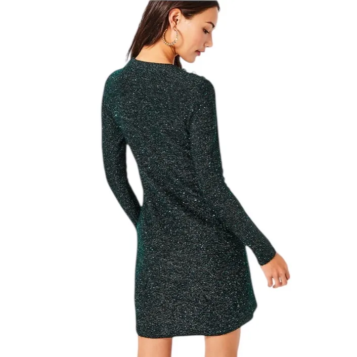 Lilly Pulitzer Morgen Sequin Metallic Long Sleeve Sweater Dress Evergreen L - Image 4