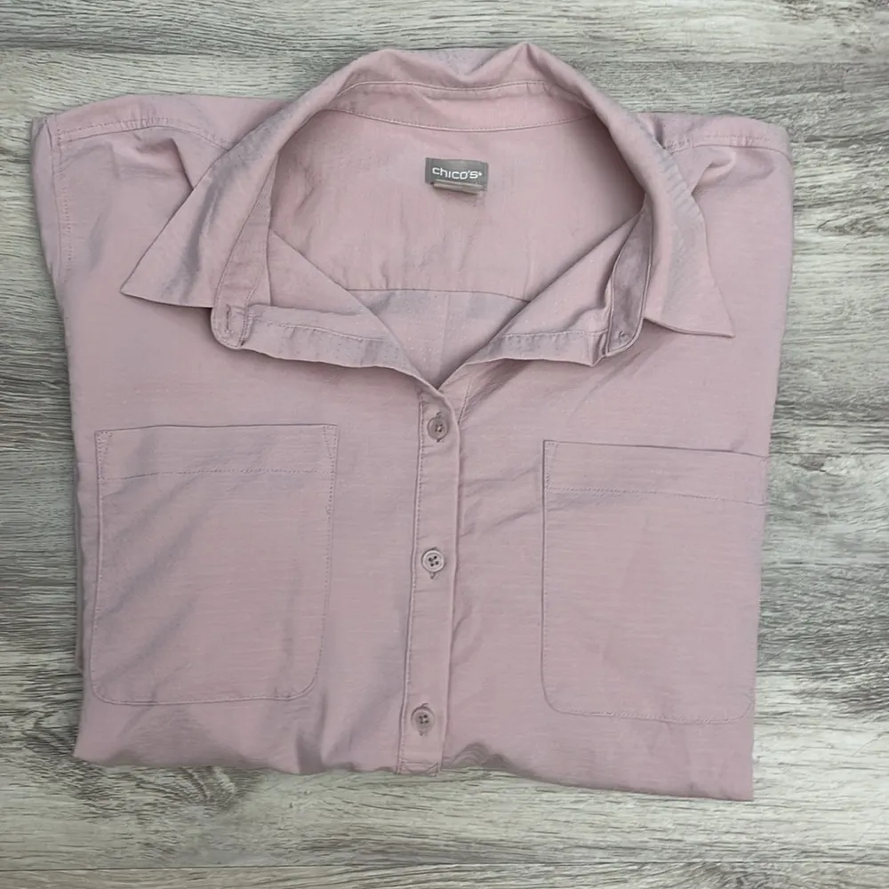 Pink Polka Dot Textured Long Sleeve Button Down Shirt Size 16/18 - Image 7