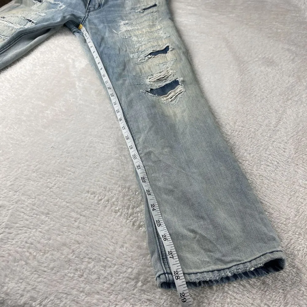 American‎ Eagle Tomgirl Jeans Womens 8 Blue Button Fly Distressed Patched Denim - Image 8
