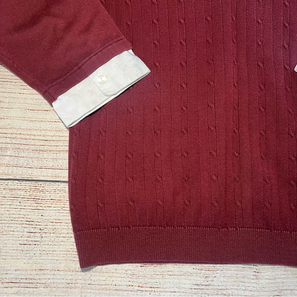 Vintage 90s Academia Sweater Top‎ Womens Small Red Knit Preppy Fall Collared Y2k - Image 2