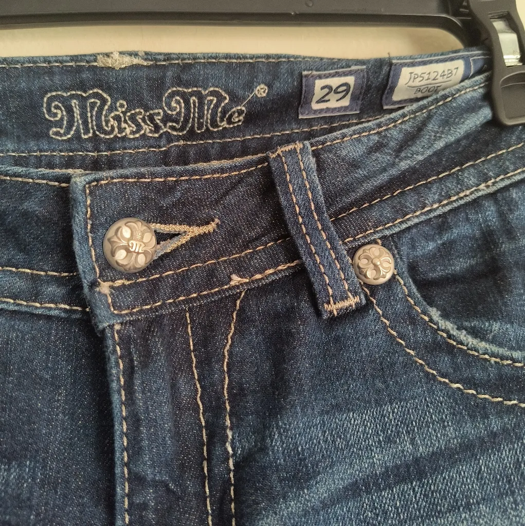 Miss Me Womens Blue Rhinestone Jeweled Y2K Boot Cut Jeans 29x34 - Image 5