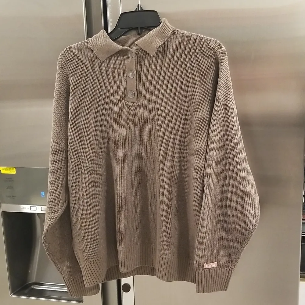💕LUNYA💕 Cozy Cotton Silk Polo Pullover Sweater ~ Botanical Brown Heather M NWT Size M - Image 8