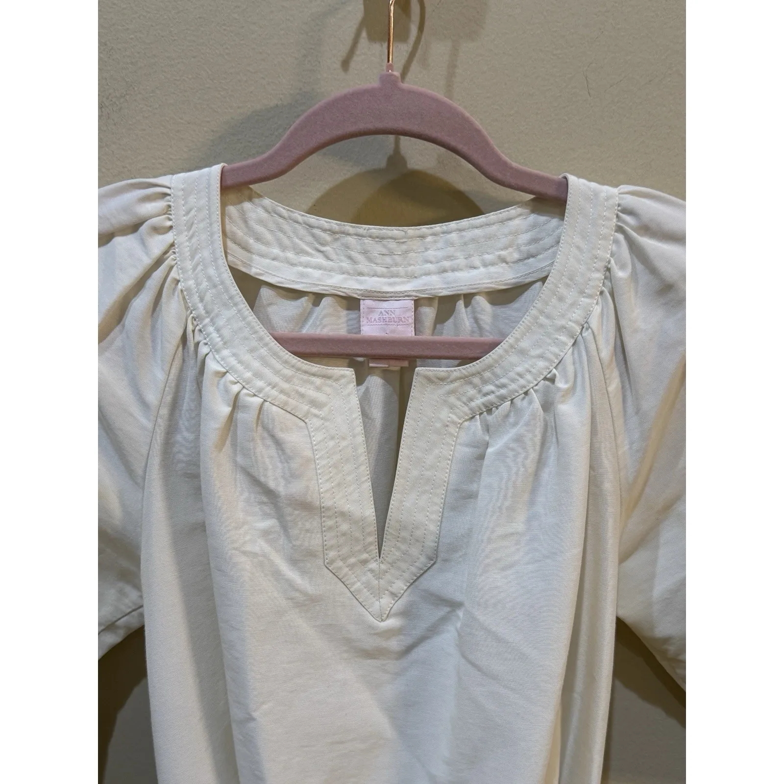 Ann Mashburn‎ trapunto blouson dress size XS 100% Silk Cream Bow Popover Belted - Image 4